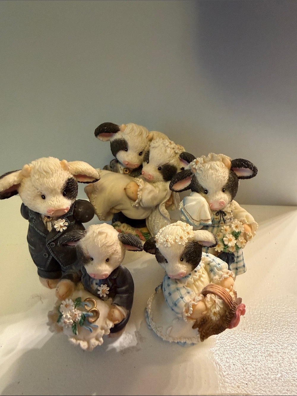 Cow Couple Wedding Figurine Set - Black, White, Cream